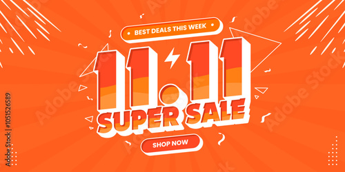11 11 super sale promo banner with discount offer. 11 11 shopping festival super sale banner. Flash sale special offer banner for social media post or website banner. Flash sale campaign