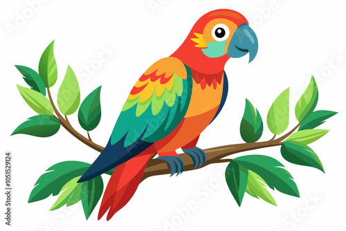 Lori parrot Bird vector style with a tree branch on a white background photo