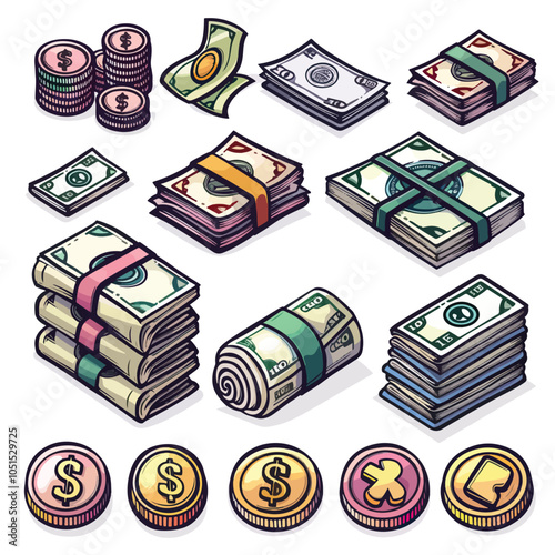 exchange bill icons set