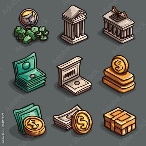 exchange bill icons set