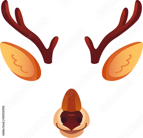 Cartoon reindeer antlers, ears, and nose forming a cheerful christmas mask, bringing holiday spirit to any celebration.