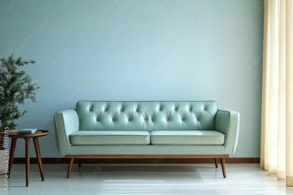 Light green leather sofa with copy space interior design of modern living room Light green leather sofa with copy space interior design of modern living room
