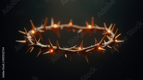 Thorny crown with fiery tips on dark background. photo