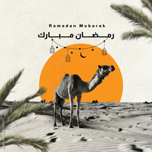 Islamic contemporary style arabic orange theme ramadan mubarak post