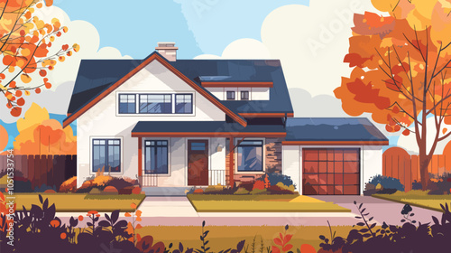 Family house vector illustration. Flat tiny modern property person concept , Mortgages, Moving, New Location