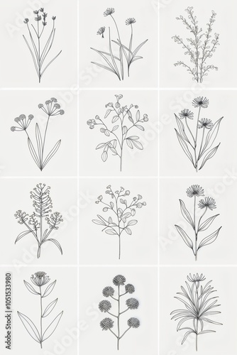 Wallpaper Mural Beautiful flower design collection in white background, flower icons, flower design  Torontodigital.ca