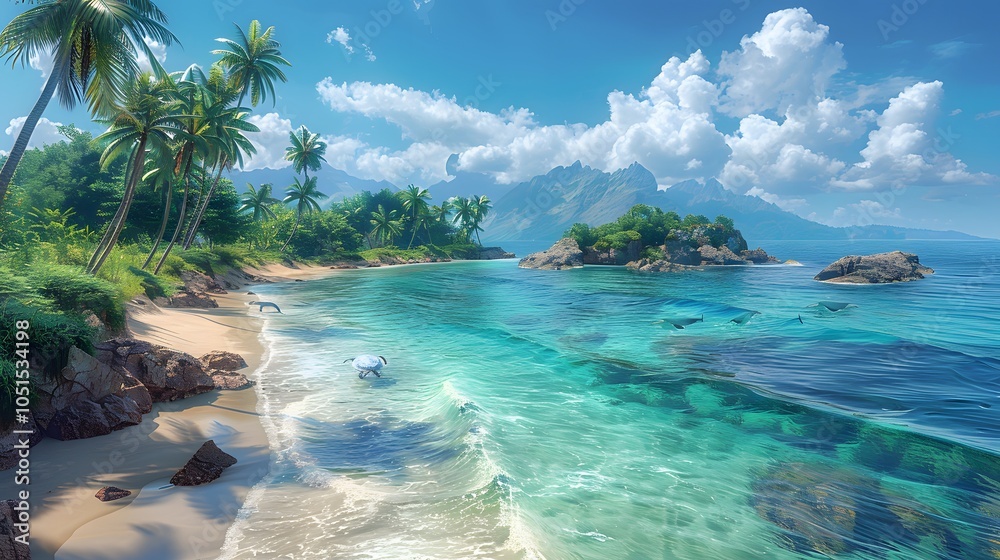 Obraz premium Tropical island paradise create a tropical. AI generated