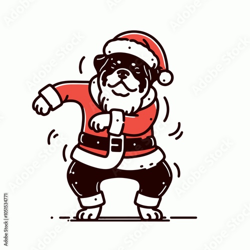 Playful Rottweiler in Santa Claus Costume Dancing with Joyful Spirit for the Holidays