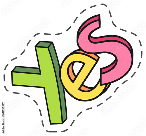 Vibrant yes sign with a playful, three dimensional design conveying agreement, acceptance, and positive affirmation.