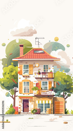 Flat Lay illustration of House loan or money investment to real estate. Mortgage concept, Mortgages, Moving, New Location