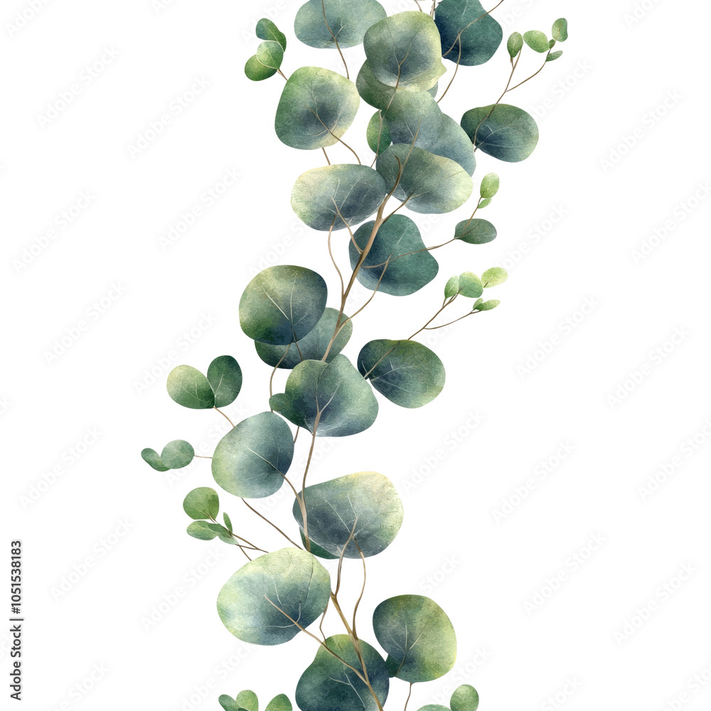 Obraz premium Watercolor Eucalyptus Branch Border
