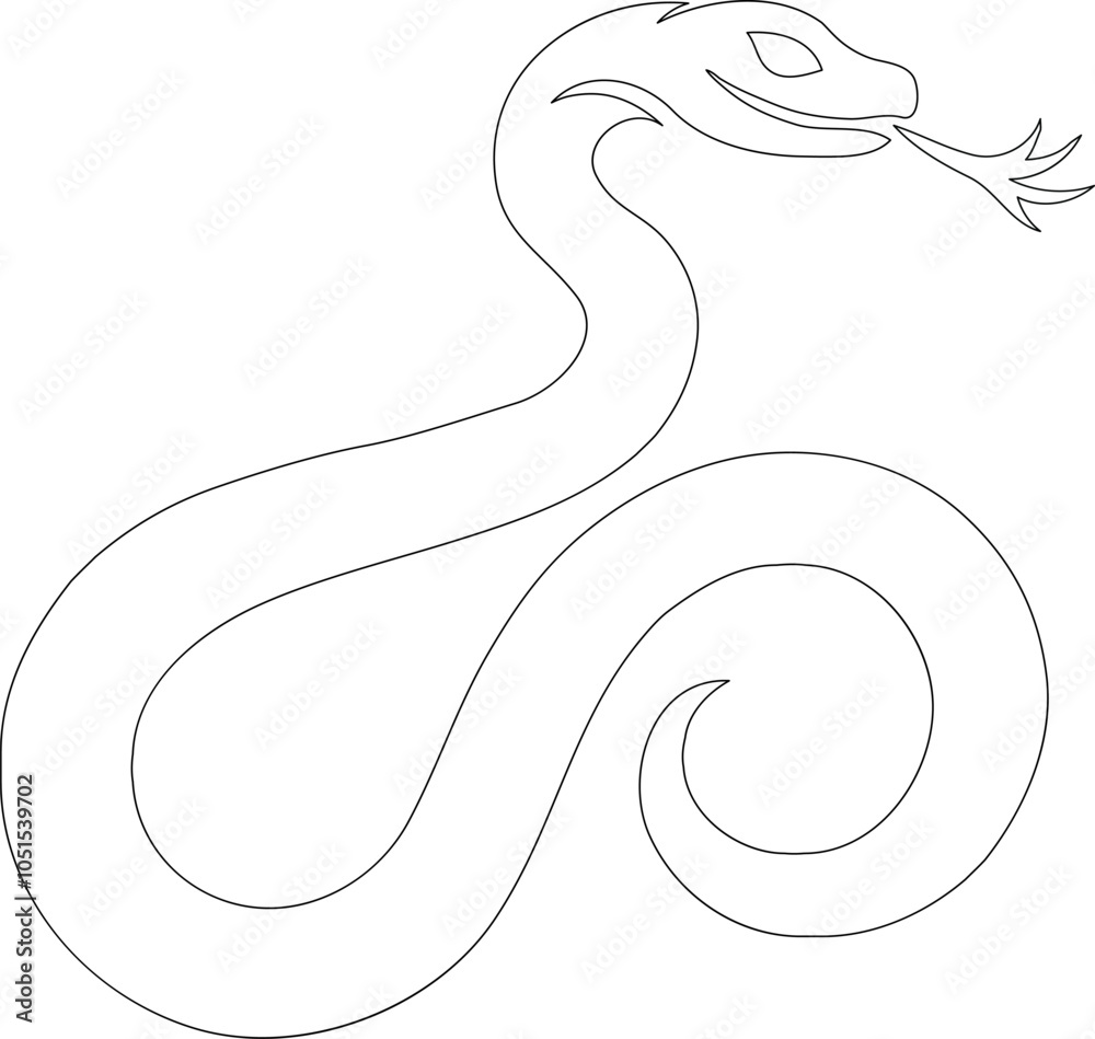Fototapeta premium Element of the Chinese calendar the snake is the sixth in order and represents wisdom, deep thought and cunning. Outline only