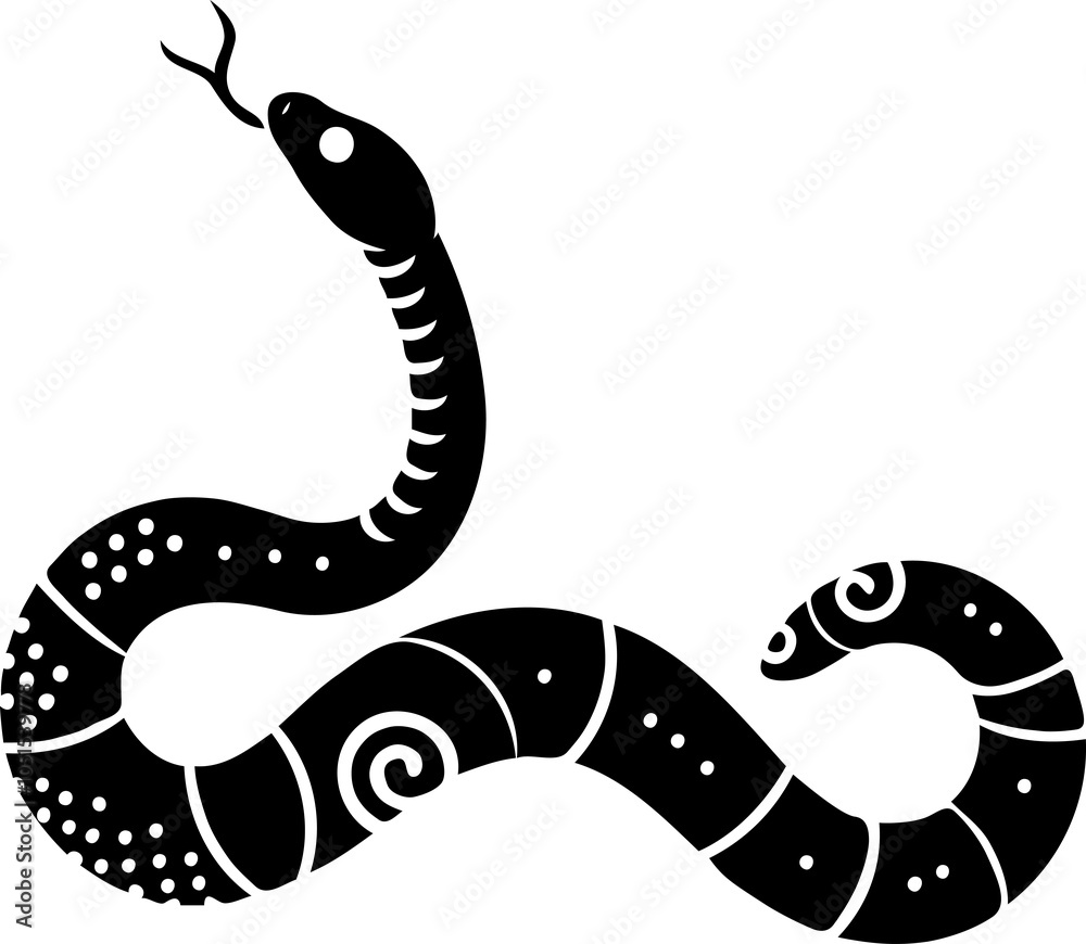 Fototapeta premium 2025 year of the snake on the Chinese calendar. Minimalist illustration of the sixth element of the Chinese calendar