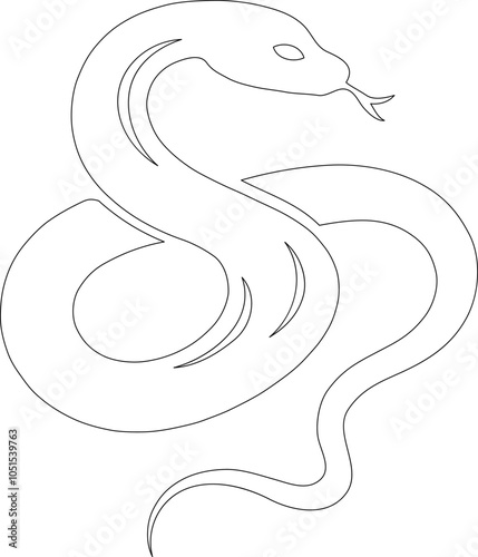Illustration of a serpent or snake symbol of the Chinese legend. 2025 will be the year of the serpent. Just black outline
