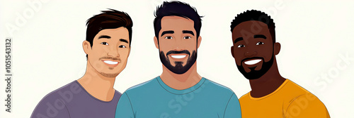 International Day for Elimination of Racial Discrimination. Smiling men of different skin colors. Flat illustration. Tolerance, unity, love and anti racism concept. United against racism. photo