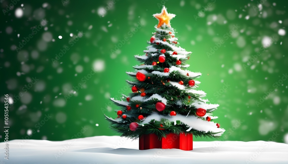 Fototapeta premium Christmas tree on green background