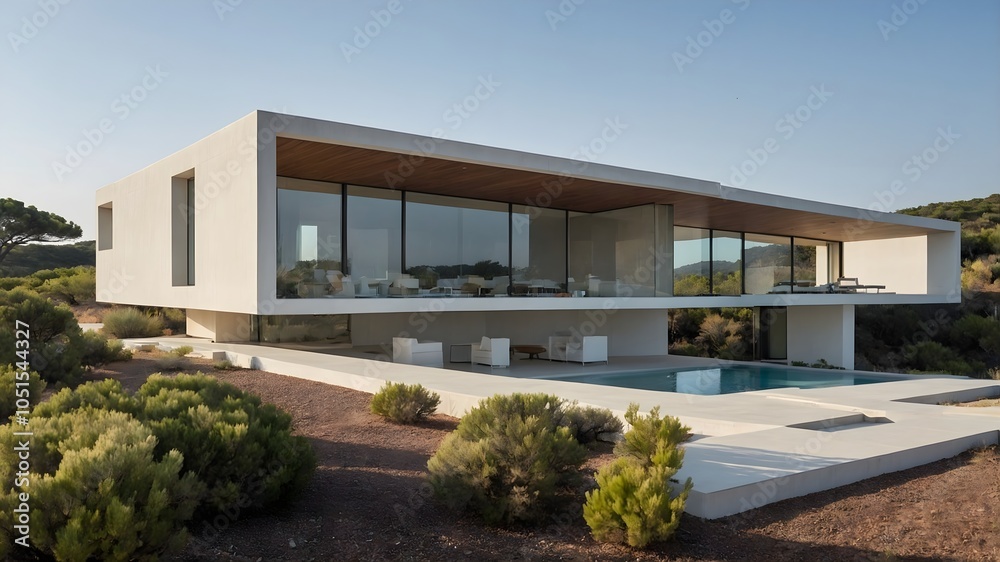 Ultra-Modern Minimalist House with Expansive White Walls and Glass Panels (AI-Generated) Ultra-Modern Minimalist House with Expansive White Walls and Glass Panels (AI-Generated)