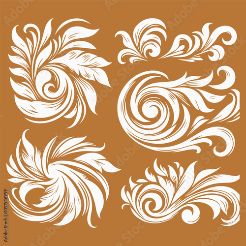  Vintage baroque and rococo styles floral ornamental design elements