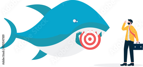 A vicious, cunning crocodile eats a businessman's target, investment risk or business trap,

