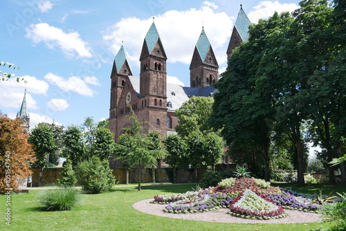 Schlossgarten am Schloss in Bad Homburg vor der Höhe und Kirchtürme Erlöserkirche photo