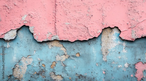 Weathered Wall with Peeling Pink and Blue Paint photo