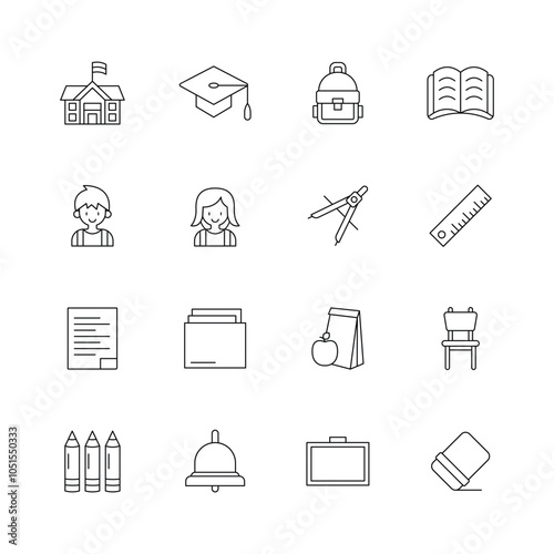 Vector School Elements Set of Lineart Icons for Educational Illustrations