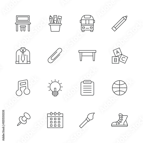 Vector School Elements Set of Lineart Icons for Educational Illustrations