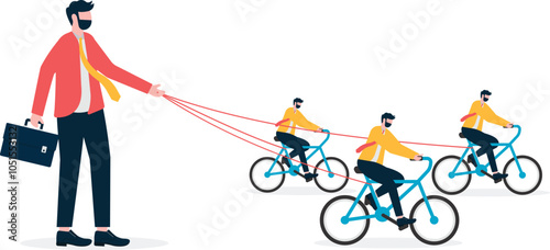 Big businessman uses rope tied up and small businessman goes forward