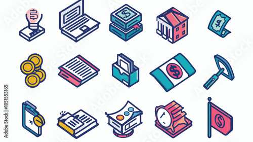 Money loan contract icons set