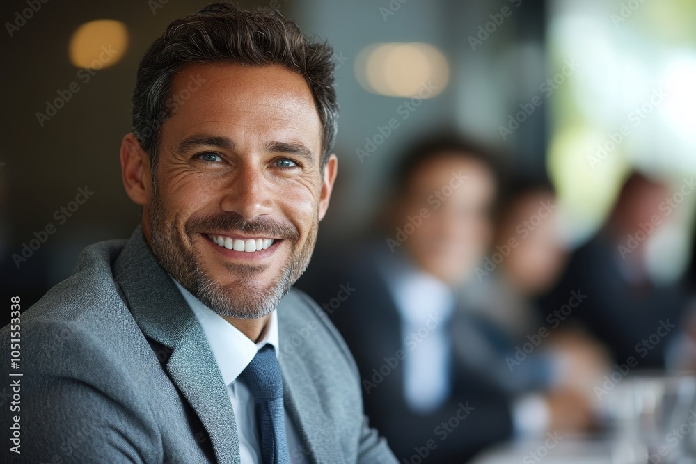 Business man sitting in a meeting at work, Generative AI