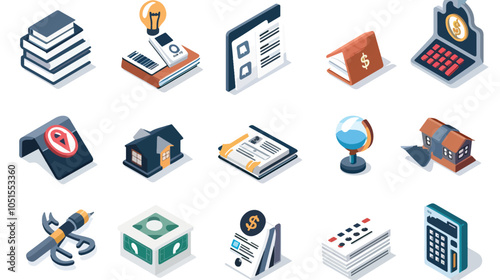 Money loan contract icons set