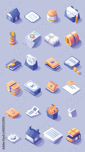 Money loan contract icons set