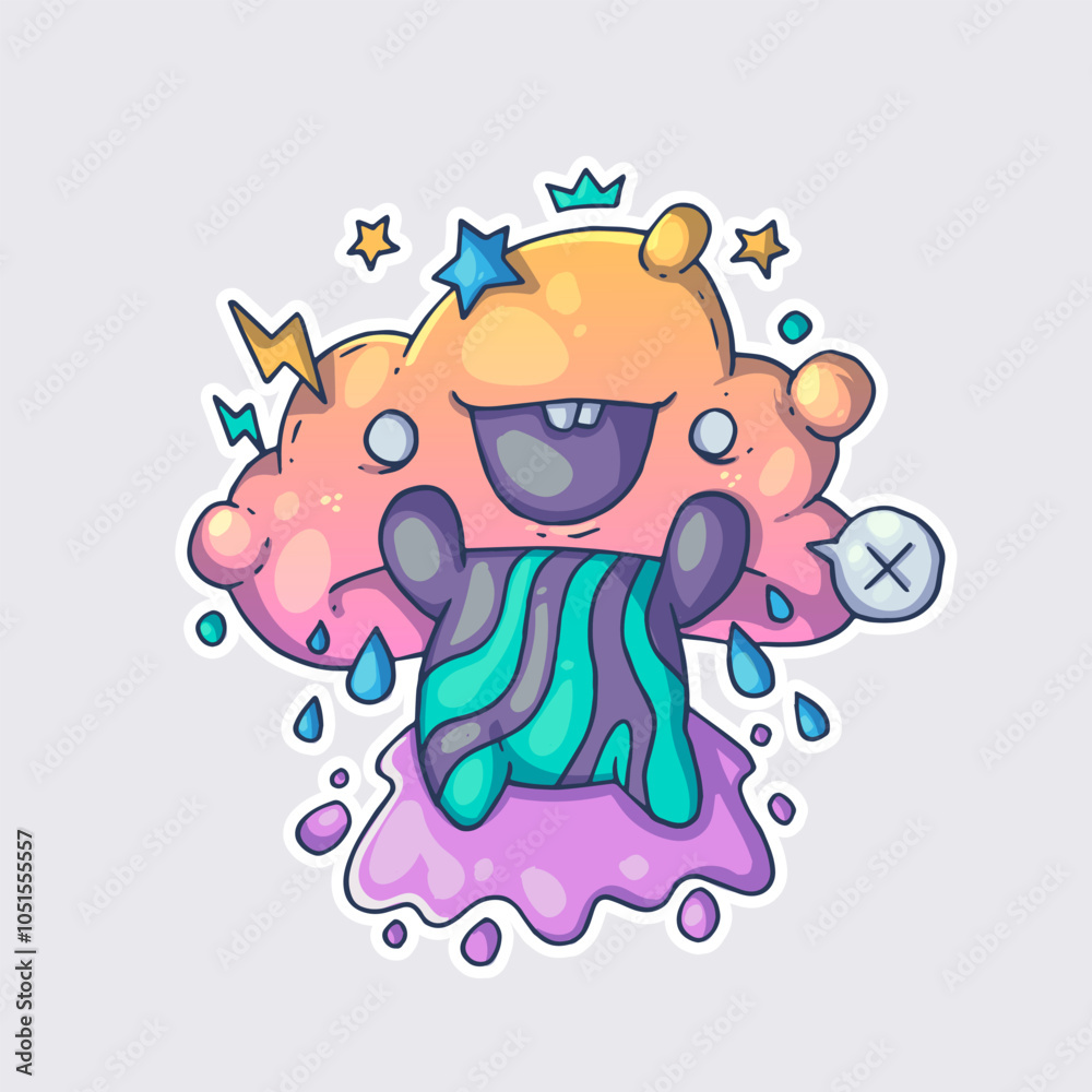 Obraz premium Funny fairy cloud. Cartoon vector character. Trendy style. Vector illustration.