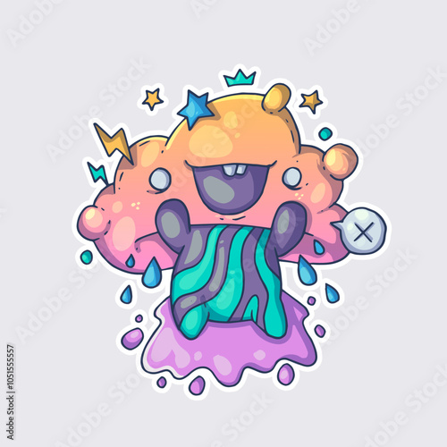 Funny fairy cloud. Cartoon vector character. Trendy style. Vector illustration.