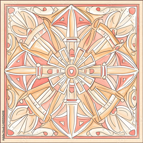 Geometric and Organic Doodle Tile and Carpet Designs with White Borders | Hand-drawn, Abstract, Floral, and Symmetrical Patterns in Soft Pastel and Earth Tones
