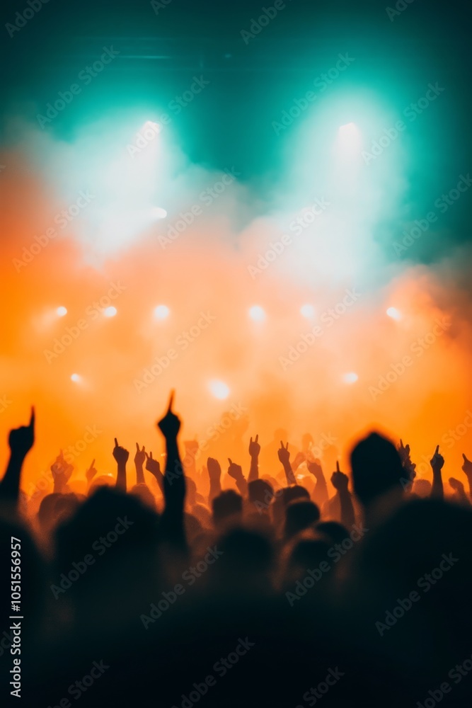 A lively concert scene with raised hands and colorful lights. A lively concert scene with raised hands and colorful lights.