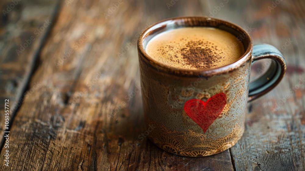 A coffee cup with a heart symbol on it. A coffee cup with a heart symbol on it.