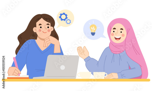 Vector illustration of businesswoman working discussion meeting