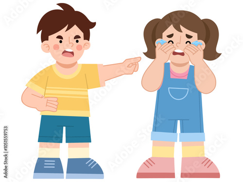Vector illustration of boy yelling at crying girl