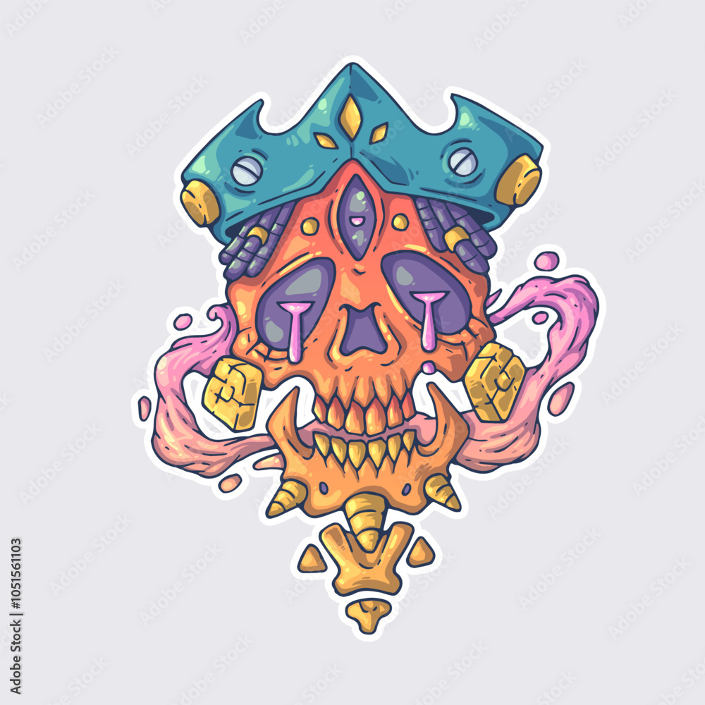 Fototapeta premium A pirate's skull. Cartoon vector character. Trendy style. Vector illustration.