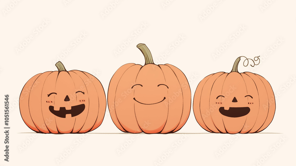 illustrated angry, evil pumpkin character smiling, Halloween autumn banner with copy space, anime