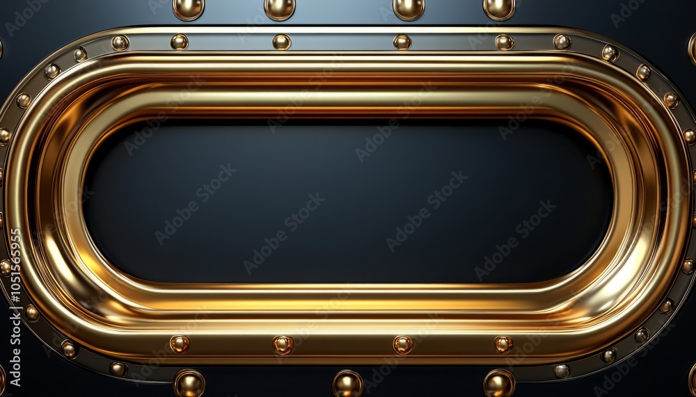 Obraz premium Golden Oval Frame with Studs on Black Background