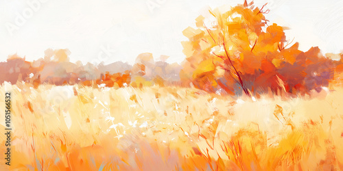 Golden Wheat Field in Autumn Light: Soft lens flares with a vintage, impressionist style photo