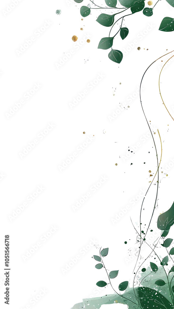 Elegant Green Foliage with Gold Accents on Black Background Elegant Green Foliage with Gold Accents on Black Background