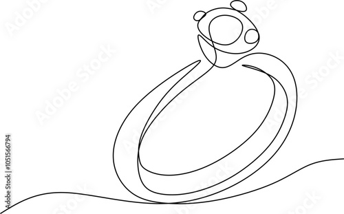 Wedding ring with diamond. Continuous line drawing of diamond wedding ring on white background. Proposition of love for marriage. Image of wedding gold ring.