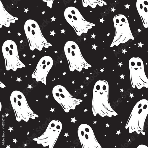 Seamless pattern for Halloween holiday with cute ghost 