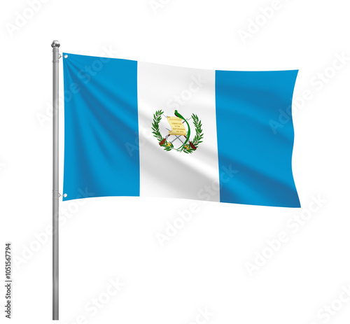 Guatemala National flag waving in the wind on a silver pole, isolated on transparent photo