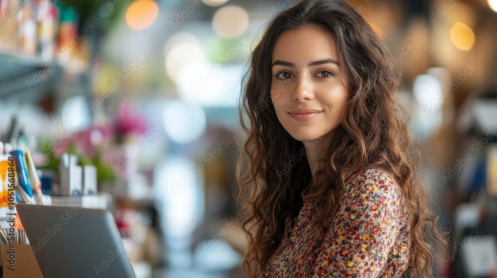 Success in ecommerce: Female entrepreneur using a laptop to manage her online store, Generative AI