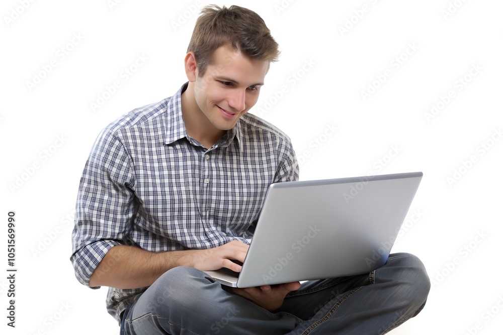 Isoalted young man with laptop on white Isoalted young man with laptop on white