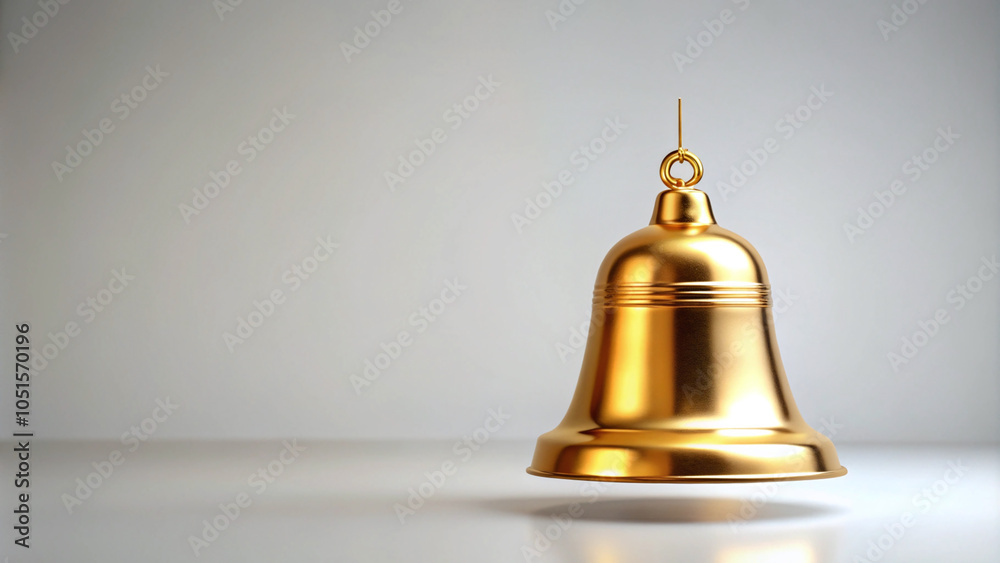 Golden Christmas Bell on Plain White Background